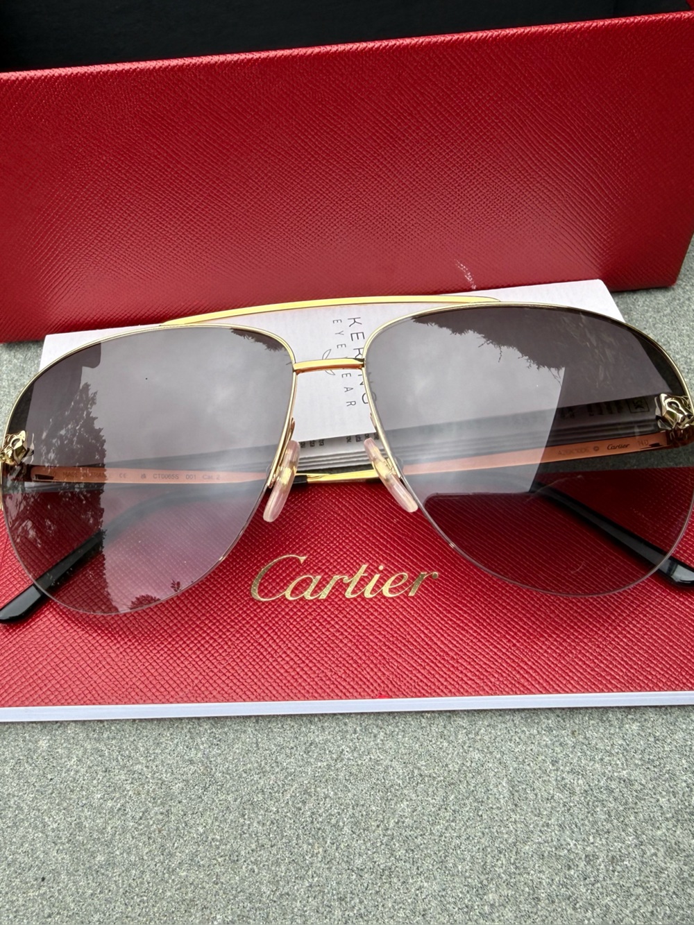 Cartier Women’s Gold Frame Dark Brown Lens Aviator Sunglasses